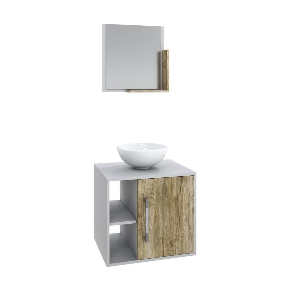 Conjunto Balcão C-cuba R30 E Espelheira Soft 500 Branco Chess Branco Chess C-carvalho - 2