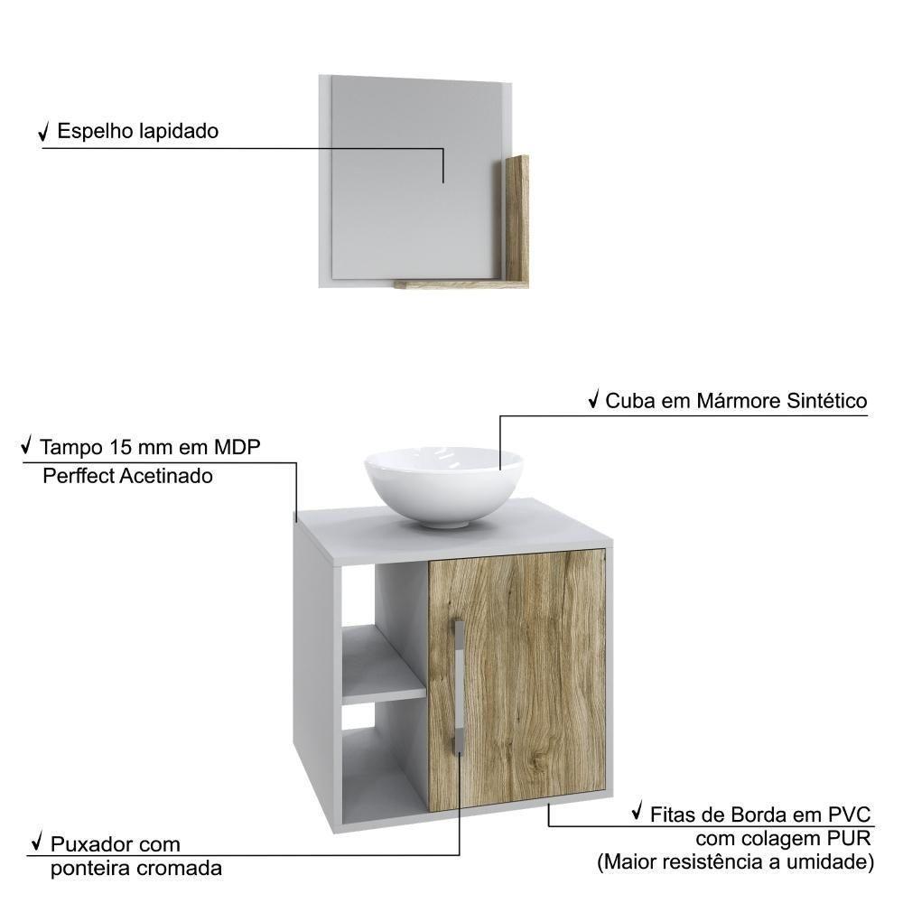 Conjunto Balcão C-cuba R30 E Espelheira Soft 500 Branco Chess Branco Chess C-carvalho - 4