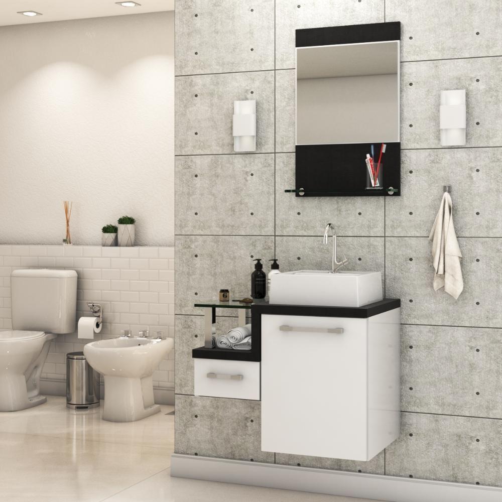 Conjunto Balcão C-cuba Q32 E Espelheira Legno 631 Branco Chess C-nogal Branco Chess C-preto ônix - 1