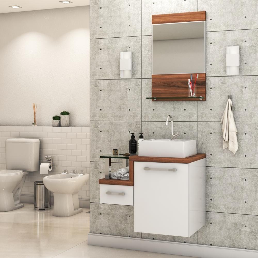 Conjunto Balcão C-cuba Q32 E Espelheira Legno 631 Branco Chess C-carvalho Dark Branco Chess C-nogal - 1