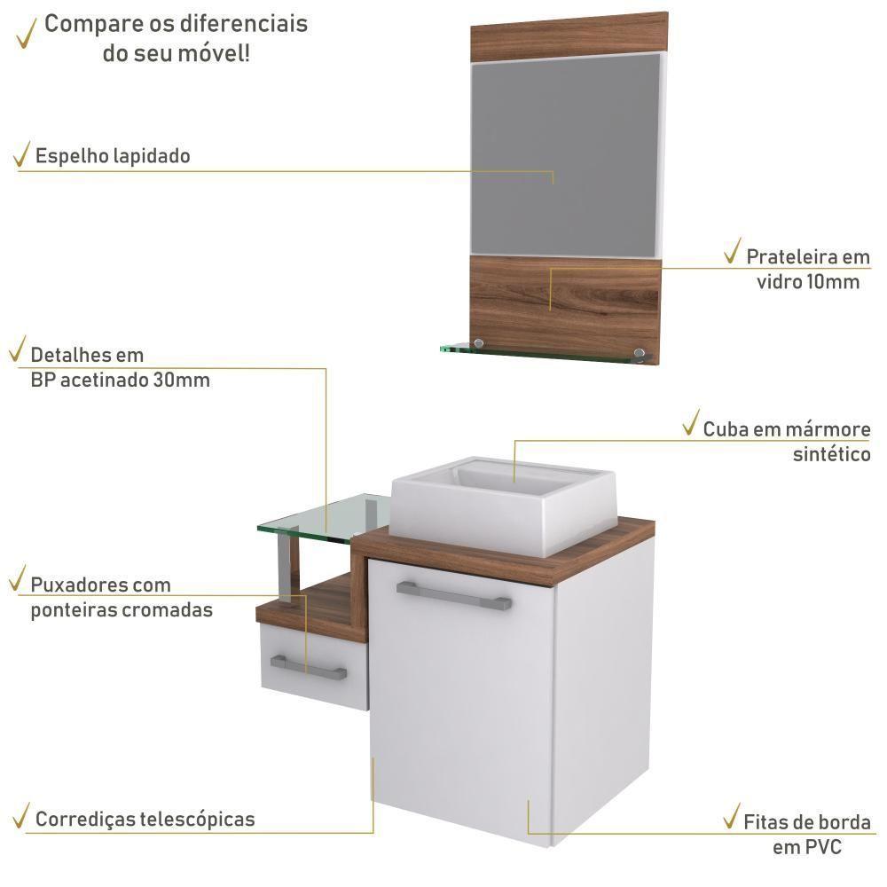 Conjunto Balcão C-cuba Q32 E Espelheira Legno 631 Branco Chess C-carvalho Dark Branco Chess C-nogal - 5