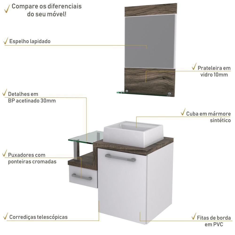 Conjunto Balcão C-cuba Q32 E Espelheira Legno 631 Branco Chess C-carvalho Branco Chess C-carvalho Dark - 5