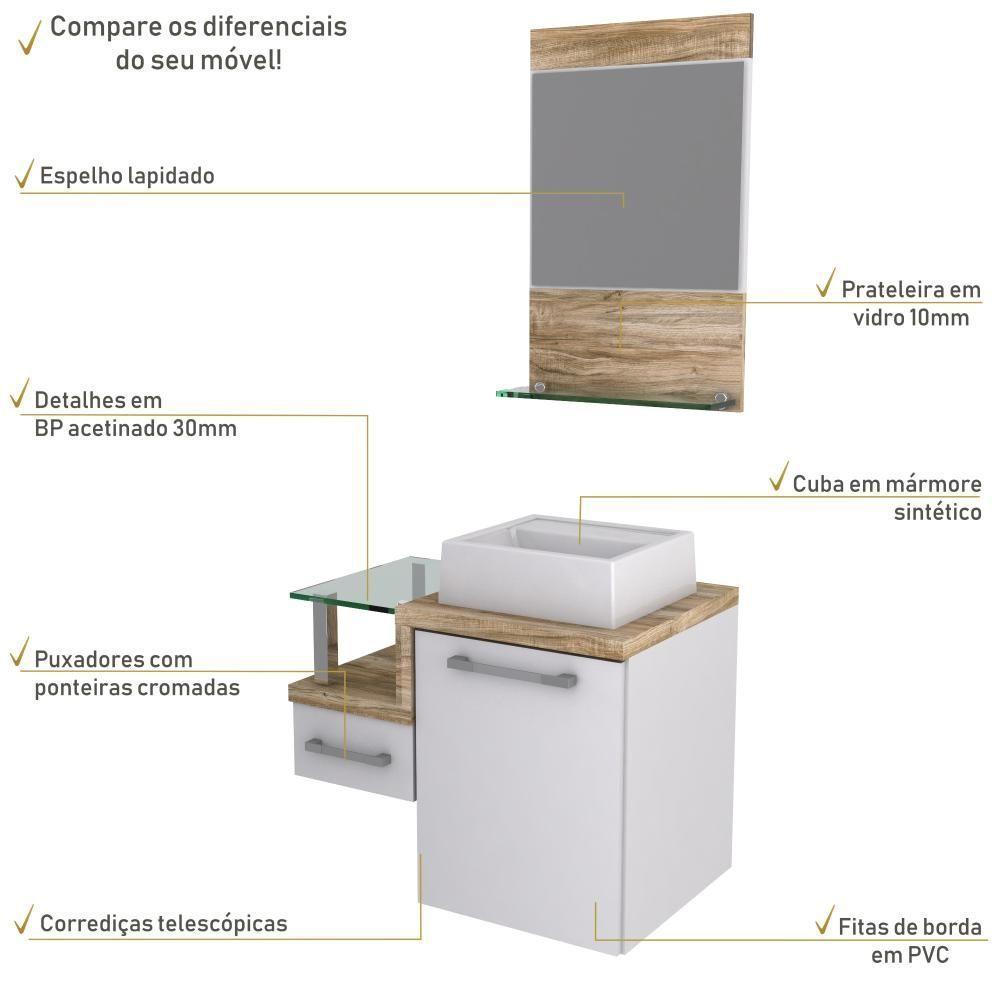 Conjunto Balcão C-cuba Q32 E Espelheira Legno 631 Branco Chess C-branco Chess Branco Chess C-carvalho - 5