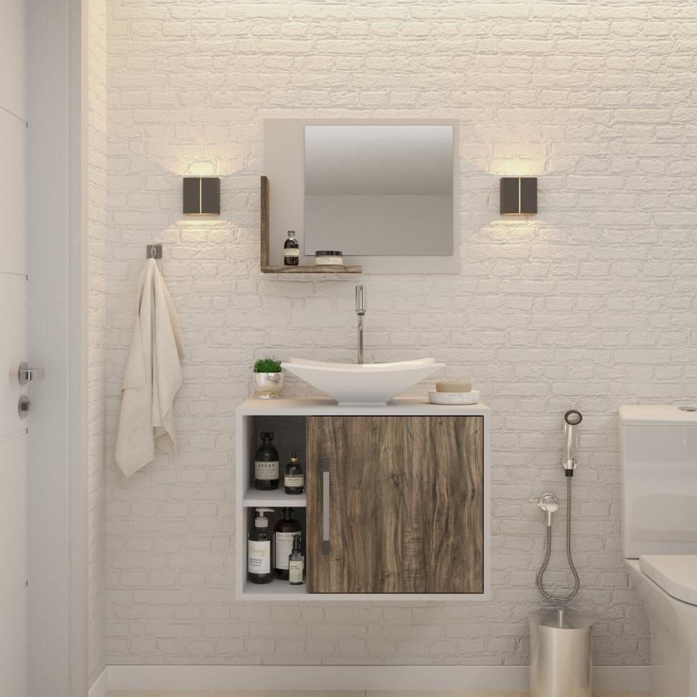 Conjunto Balcão C-cuba L38 E Espelheira Soft 600 Branco Chess C-carvalho Branco Chess C-carvalho Dark - 1