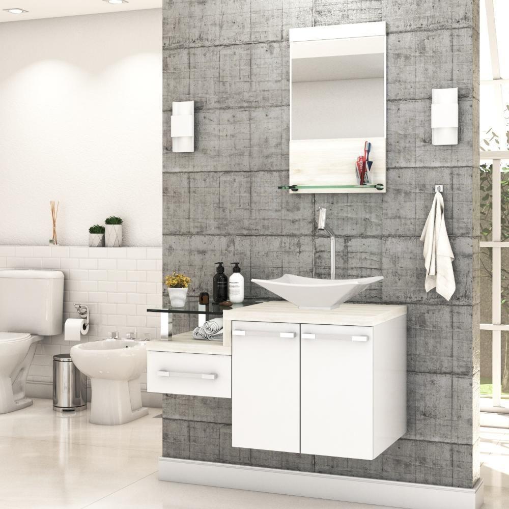 Conjunto Balcão C-cuba L38 E Espelheira Legno 831 Branco Chess C-preto ônix Branco Chess C-snow - 1