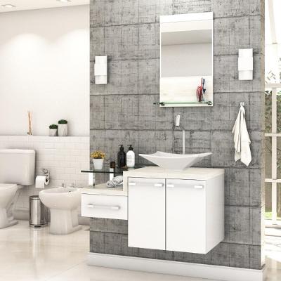 Conjunto Balcão C-cuba L38 E Espelheira Legno 831 Branco Chess C-preto ônix Branco Chess C-snow
