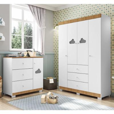 Jogo De Quarto Infantil Ane Com Guarda Roupa E Cômoda Branco/carvalho - Phoenix Baby