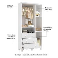 Jogo De Quarto Infantil Júnior Guarda Roupa 3 Portas E Cômoda 4 Gavetas Branco Brilho - Móveis Peroba - 3