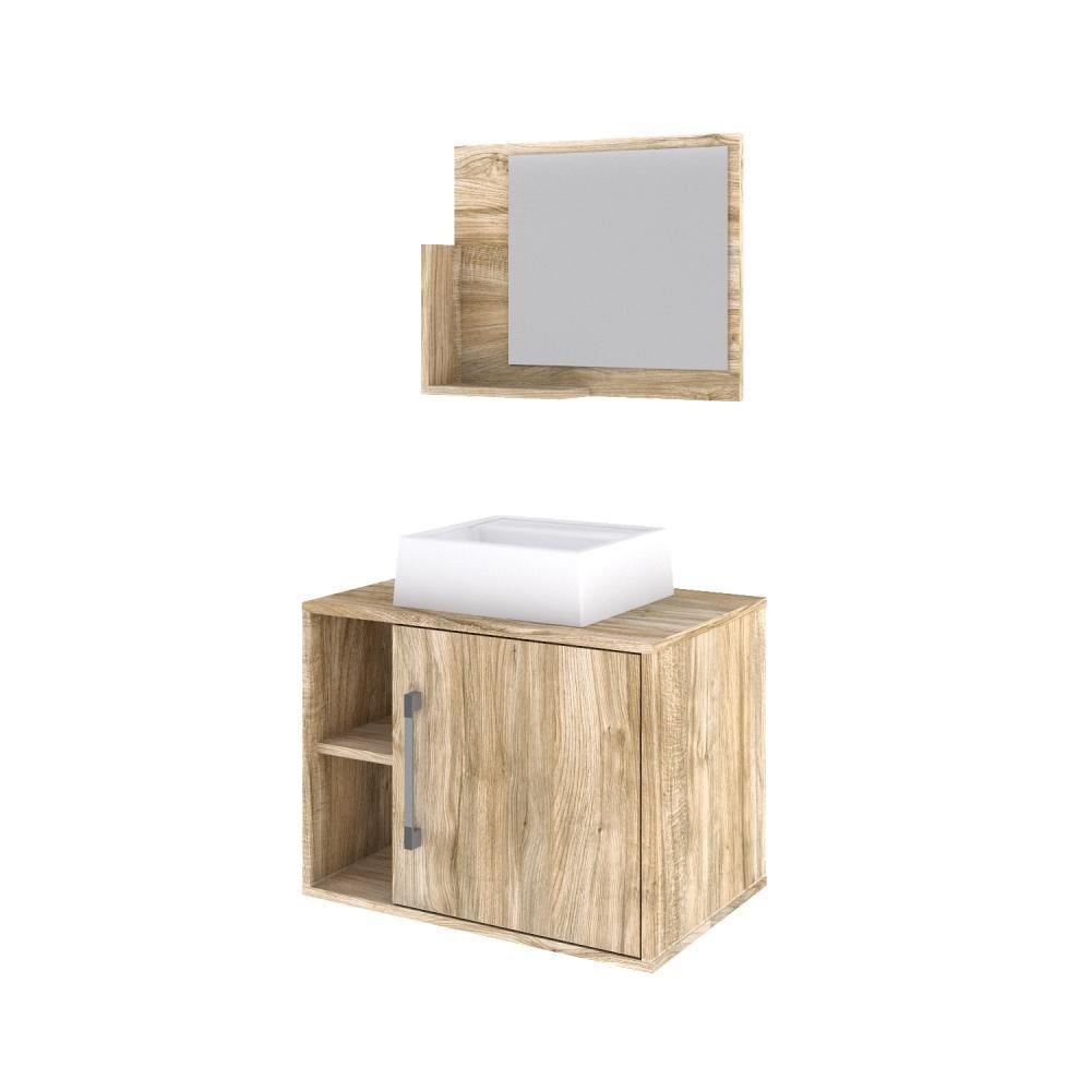 Conjunto Balcão C-cuba Q32 E Espelheira Soft 600 Preto Onix C-snow Carvalho - 2