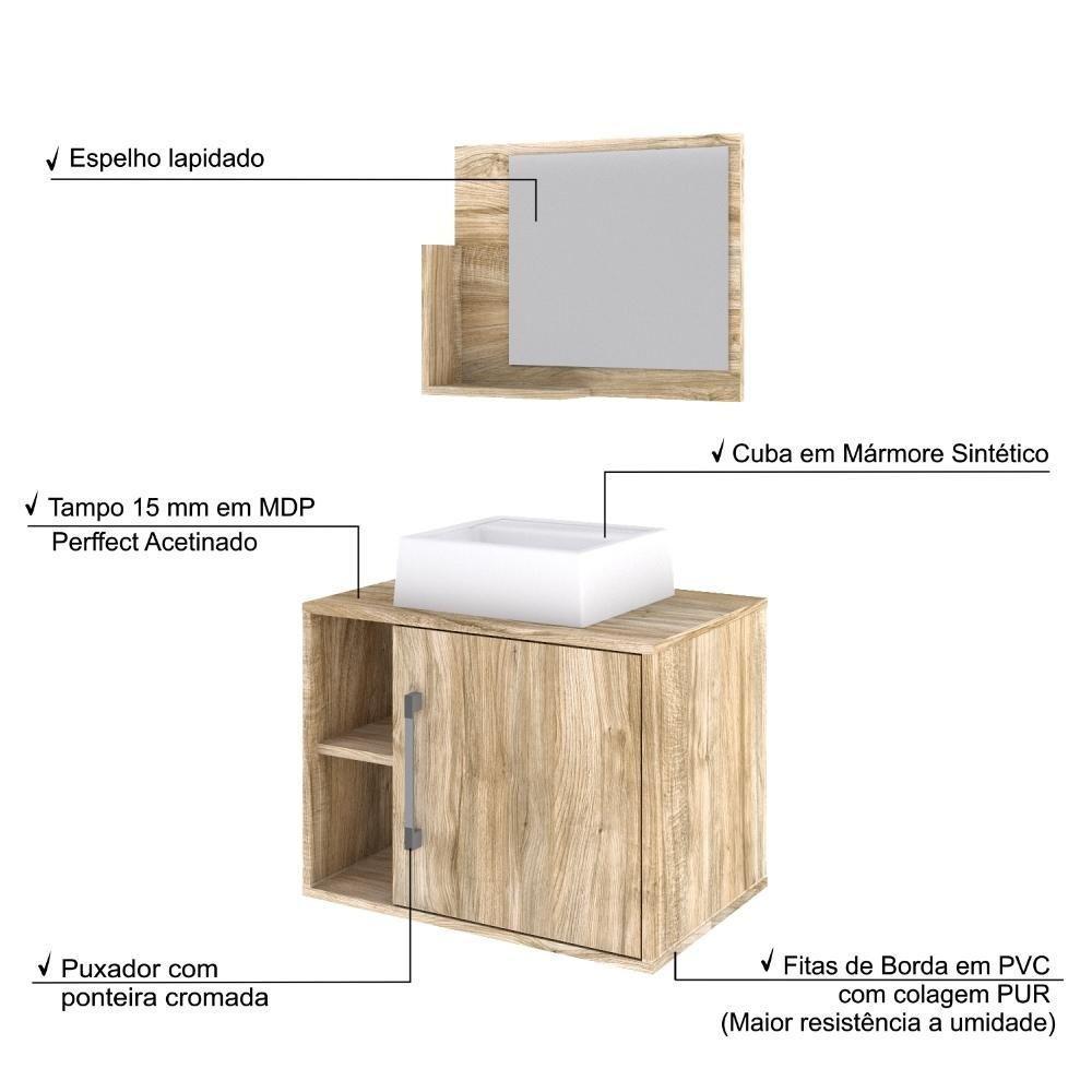 Conjunto Balcão C-cuba Q32 E Espelheira Soft 600 Preto Onix C-snow Carvalho - 4