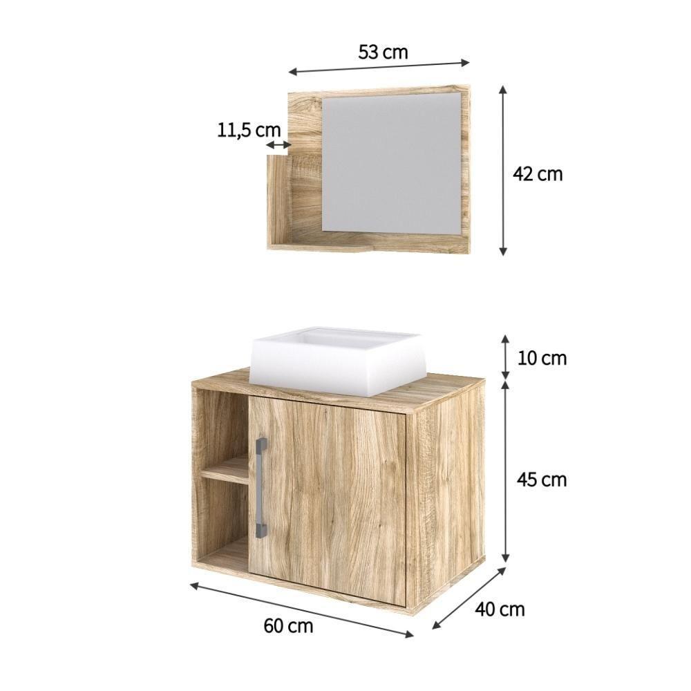 Conjunto Balcão C-cuba Q32 E Espelheira Soft 600 Preto Onix C-snow Carvalho - 5