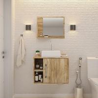 Conjunto Balcão C-cuba Q32 E Espelheira Soft 600 Preto Onix C-snow Carvalho - 1