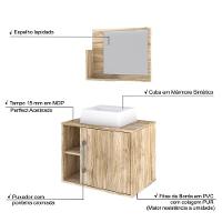 Conjunto Balcão C-cuba Q32 E Espelheira Soft 600 Preto Onix C-snow Carvalho