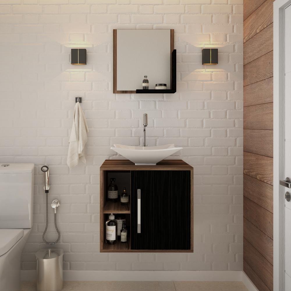 Conjunto Balcão C-cuba L38 E Espelheira Soft 500 Nogal C-branco Chess Nogal C-preto ônix - 1