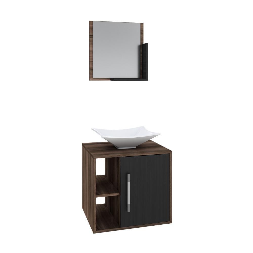 Conjunto Balcão C-cuba L38 E Espelheira Soft 500 Nogal C-branco Chess Nogal C-preto ônix - 2