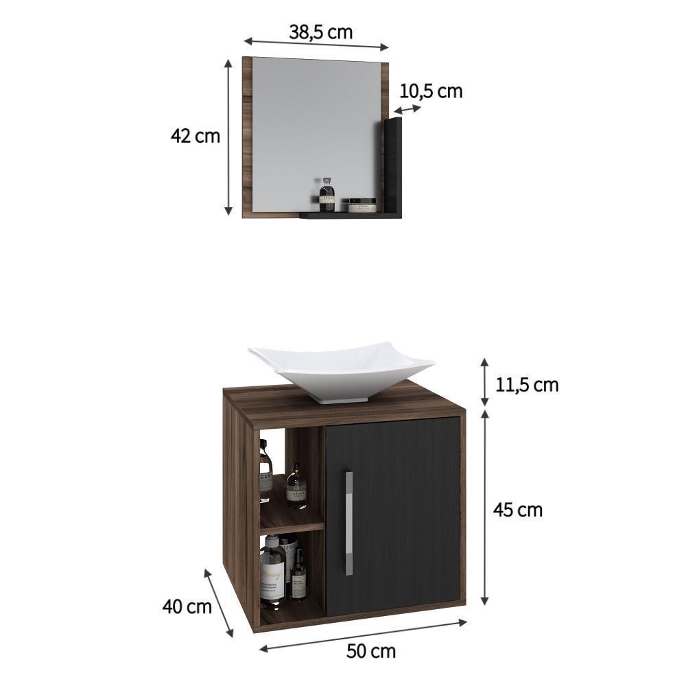 Conjunto Balcão C-cuba L38 E Espelheira Soft 500 Nogal C-branco Chess Nogal C-preto ônix - 5