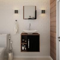 Conjunto Balcão C-cuba L38 E Espelheira Soft 500 Nogal C-branco Chess Nogal C-preto ônix - 1