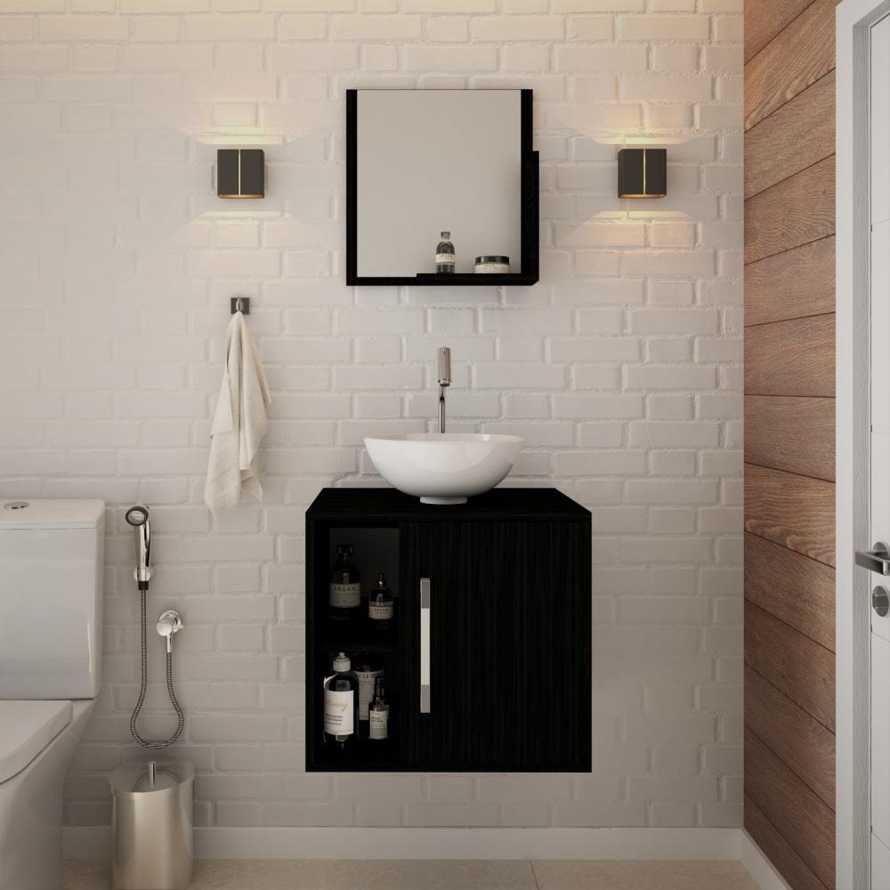 Conjunto Balcão C-cuba R30 E Espelheira Soft 500 Branco Chess C-snow Preto ônix - 1