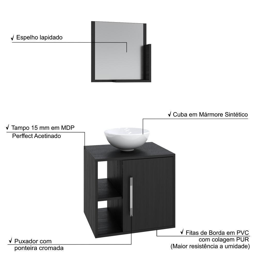 Conjunto Balcão C-cuba R30 E Espelheira Soft 500 Branco Chess C-snow Preto ônix - 4