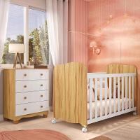 Jogo De Quarto Infantil Com Cômoda 4 Gavetas Júnior E Berço Uli Branco Brilho/amêndoa - Móveis Peroba - 1