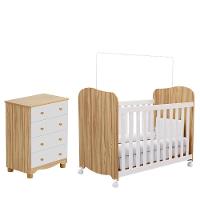Jogo De Quarto Infantil Com Cômoda 4 Gavetas Júnior E Berço Uli Branco Brilho/amêndoa - Móveis Peroba - 2