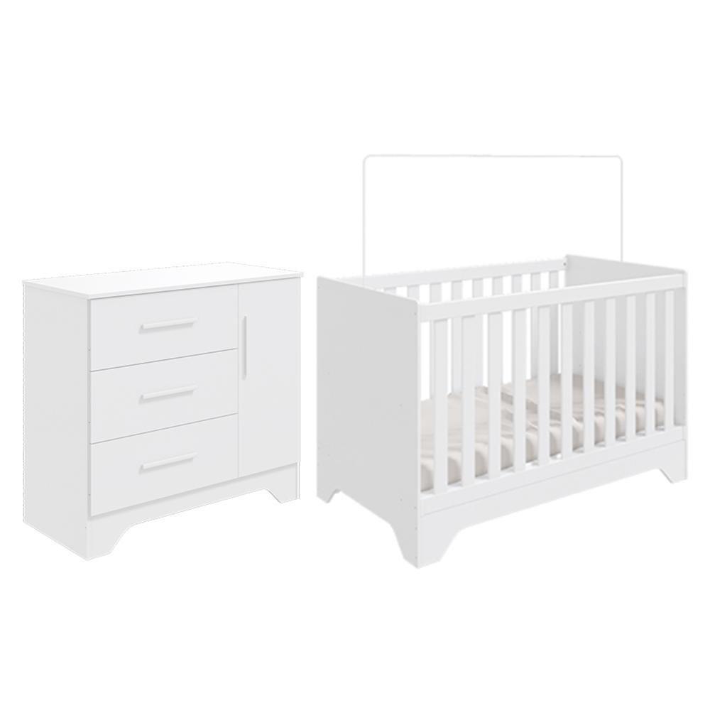 Jogo De Quarto Infantil Popy Retrô Plus Cômoda 1 Porta E Berço Branco Brilho - Móveis Peroba - 2