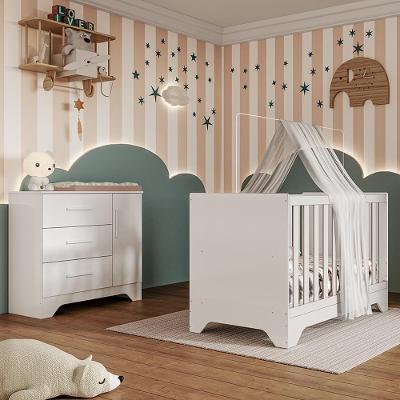 Jogo De Quarto Infantil Popy Retrô Plus Cômoda 1 Porta E Berço Branco Brilho - Móveis Peroba