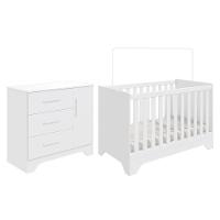 Jogo De Quarto Infantil Popy Retrô Plus Cômoda 1 Porta E Berço Branco Brilho - Móveis Peroba - 2