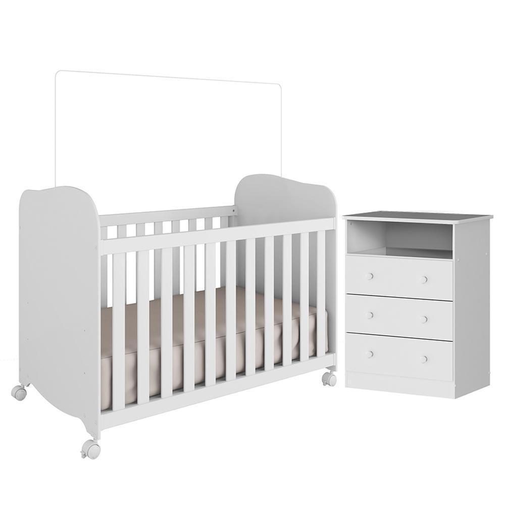 Jogo De Quarto Infantil Com Cômoda 3 Gavetas Smim E Berço Uli Branco Brilho - Móveis Peroba - 2