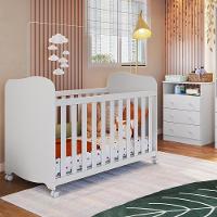 Jogo De Quarto Infantil Com Cômoda 3 Gavetas Smim E Berço Uli Branco Brilho - Móveis Peroba - 1