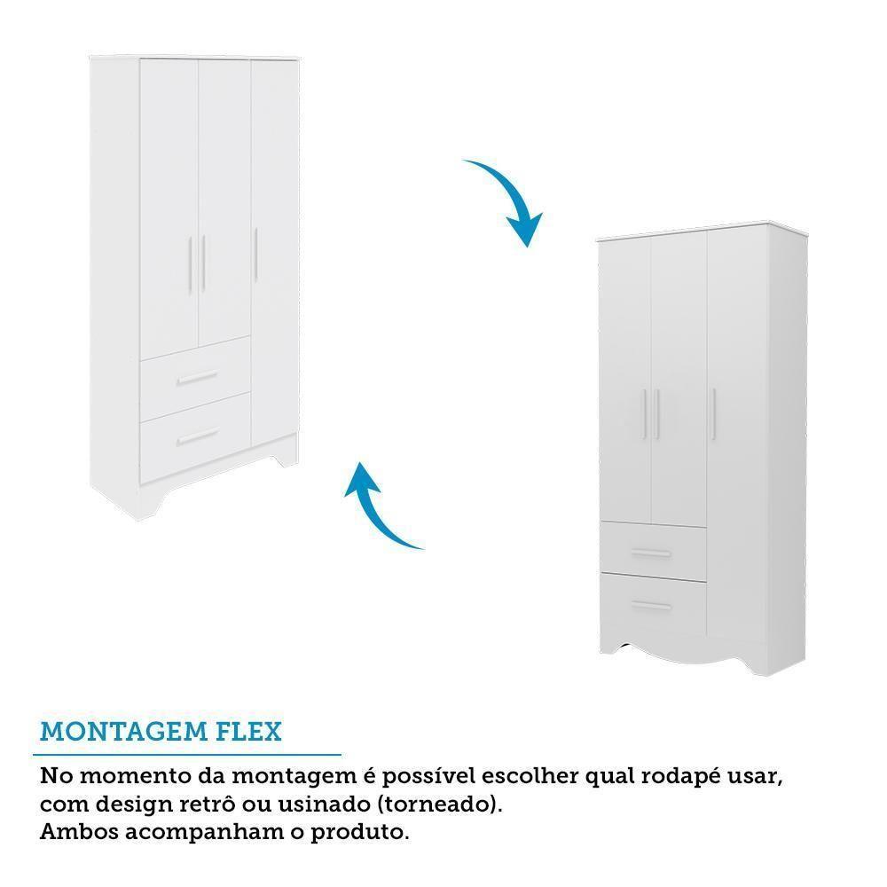 Jogo De Quarto Infantil Popy Retrô Plus Guarda Roupa E Cômoda Branco Brilho - Móveis Peroba - 2