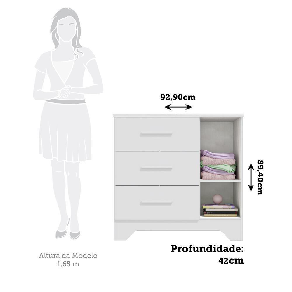 Jogo De Quarto Infantil Popy Retrô Plus Guarda Roupa E Cômoda Branco Brilho - Móveis Peroba - 5