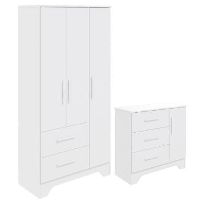Jogo De Quarto Infantil Popy Retrô Plus Guarda Roupa E Cômoda Branco Brilho - Móveis Peroba