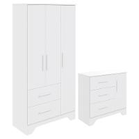 Jogo De Quarto Infantil Popy Retrô Plus Guarda Roupa E Cômoda Branco Brilho - Móveis Peroba - 1