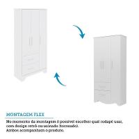 Jogo De Quarto Infantil Popy Retrô Plus Guarda Roupa E Cômoda Branco Brilho - Móveis Peroba - 2