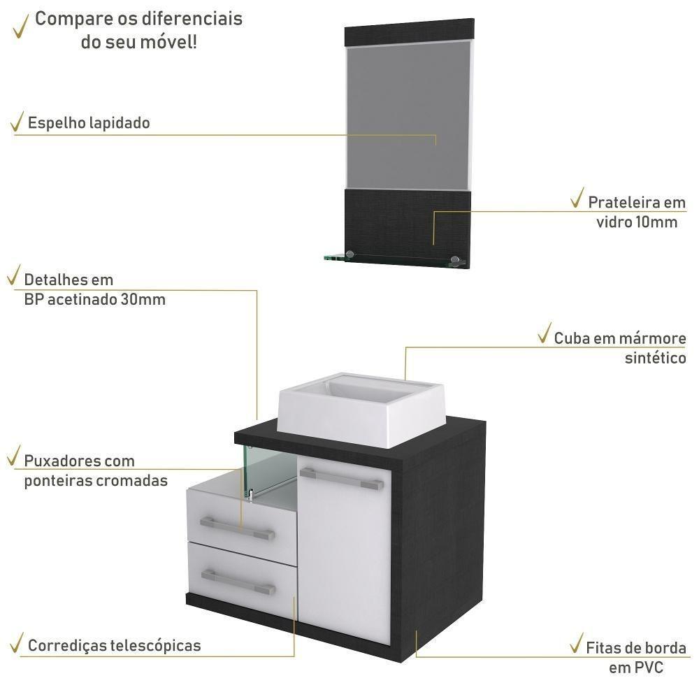 Conjunto Balcão C-cuba Q32 E Espelheira Legno 651 Branco Chess C-nogal Branco Chess C-preto ônix - 5