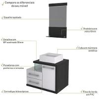 Conjunto Balcão C-cuba Q32 E Espelheira Legno 651 Branco Chess C-nogal Branco Chess C-preto ônix - 5
