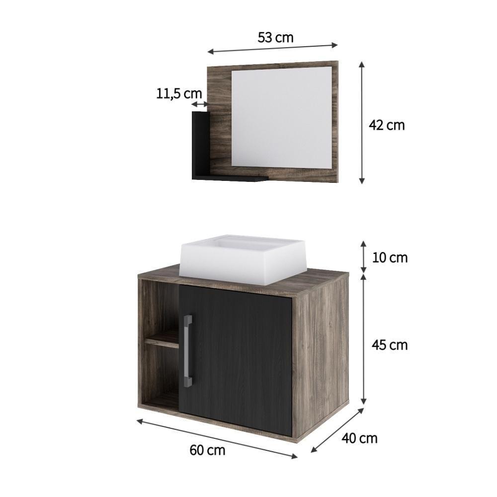 Conjunto Balcão C-cuba Q32 E Espelheira Soft 600 Carvalho Dark C-branco Chess Carvalho Dark C-preto ônix - 5