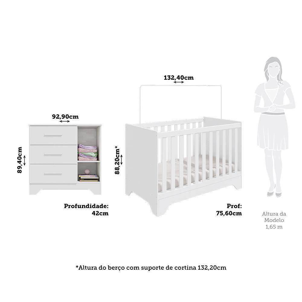 Jogo De Quarto Infantil Popy Retrô Plus Cômoda 1 Porta Com Janela E Berço Branco Brilho - Móveis Peroba - 6