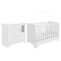 Jogo De Quarto Infantil Popy Retrô Plus Cômoda 1 Porta Com Janela E Berço Branco Brilho - Móveis Peroba - 2