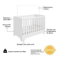 Jogo De Quarto Infantil Popy Retrô Plus Cômoda 1 Porta Com Janela E Berço Branco Brilho - Móveis Peroba