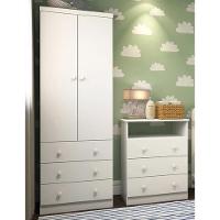 Jogo De Quarto Infantil Smim Guarda Roupa 2 Portas E Cômoda 3 Gavetas Branco Brilho - Móveis Peroba Branco Brilho - 2