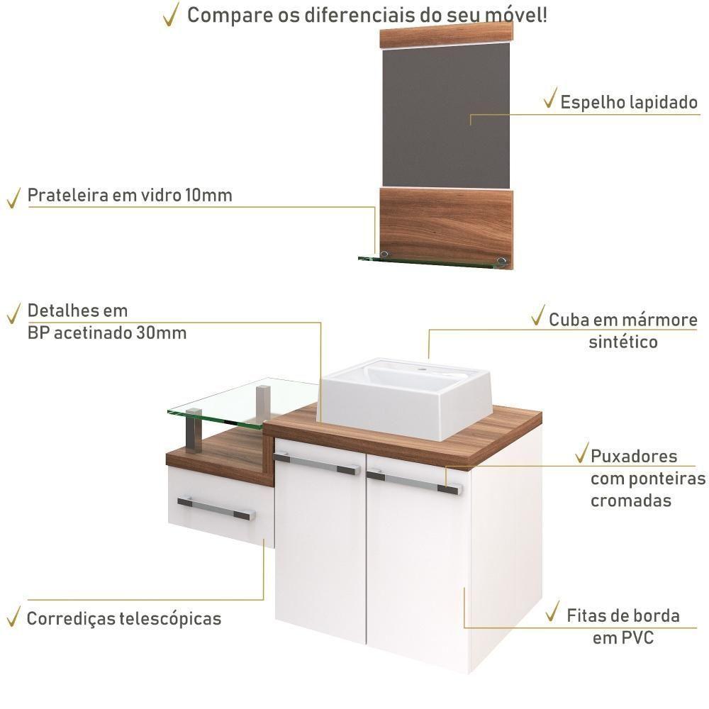 Conjunto Balcão C-cuba Q32 E Espelheira Legno 831 Branco Chess C-carvalho Dark Branco Chess C-nogal - 5