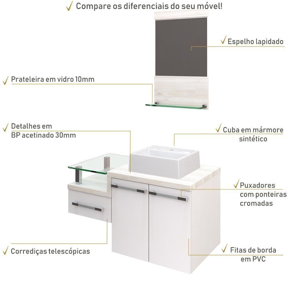 Conjunto Balcão C-cuba Q32 E Espelheira Legno 831 Branco Chess C-preto ônix Branco Chess C-snow - 5