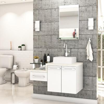Conjunto Balcão C-cuba Q32 E Espelheira Legno 831 Branco Chess C-preto ônix Branco Chess C-snow