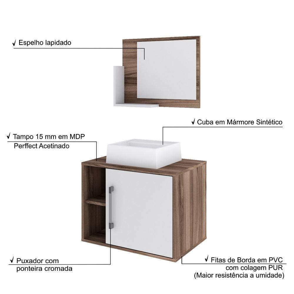 Conjunto Balcão C-cuba Q32 E Espelheira Soft 600 Nogal Nogal C-branco Chess - 4