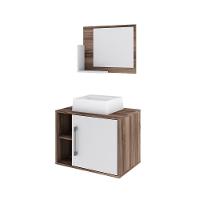 Conjunto Balcão C-cuba Q32 E Espelheira Soft 600 Nogal Nogal C-branco Chess - 2