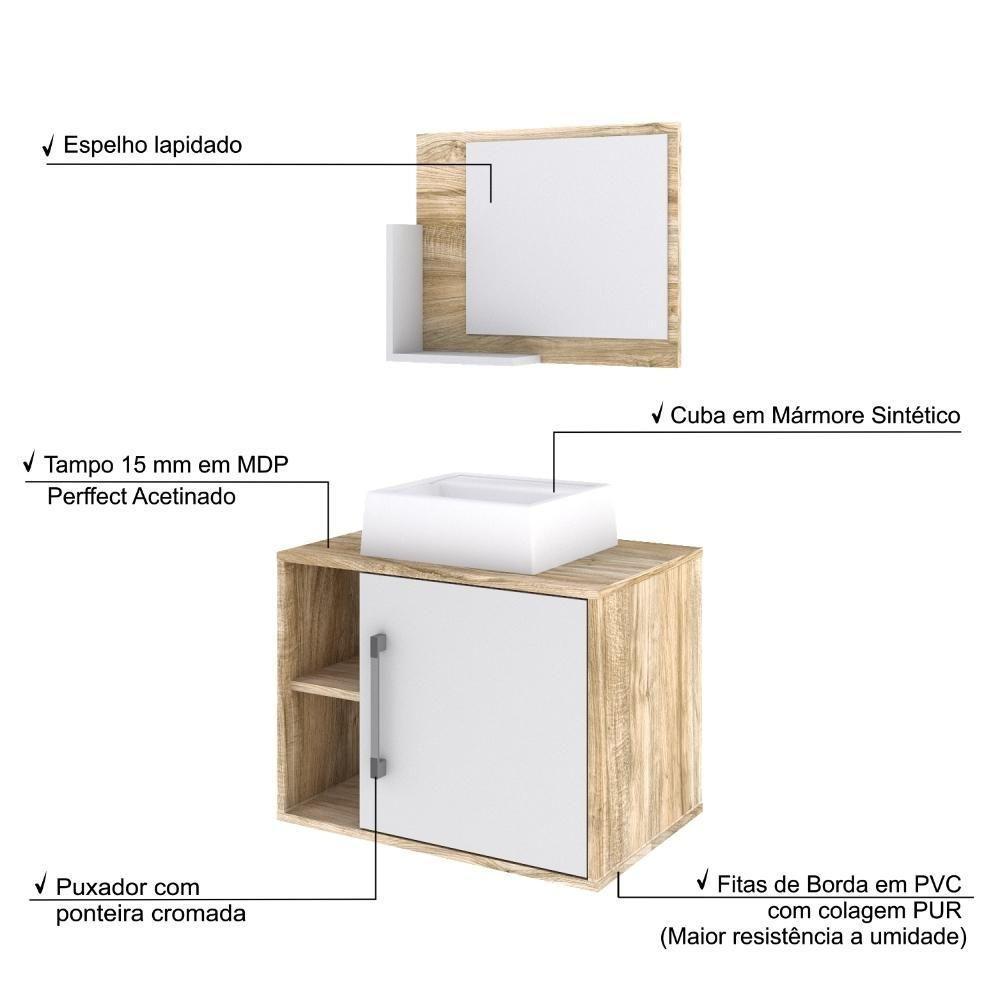 Conjunto Balcão C-cuba Q32 E Espelheira Soft 600 Carvalho Carvalho C-branco Chess - 4