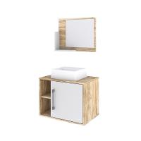 Conjunto Balcão C-cuba Q32 E Espelheira Soft 600 Carvalho Carvalho C-branco Chess - 2