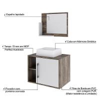 Conjunto Balcão C-cuba Q32 E Espelheira Soft 600 Carvalho Dark Carvalho Dark C-branco Chess